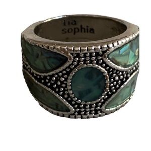Lia Sophia Aegean Genuine Abalone Cut Shell Silver Tone Unisex Jewelry Ring